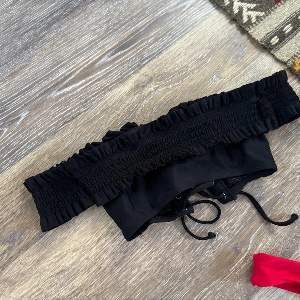 Bikini Bundle Off-Shoulder XS/S EUC Cheeky Black Red Blue